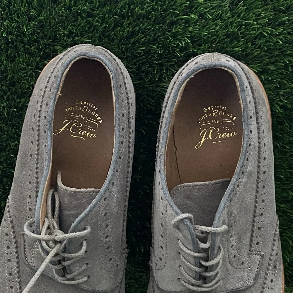 J. Crew Size 10 Kenton Beige Suede Wing Tip‎ Oxford Shoes EUC